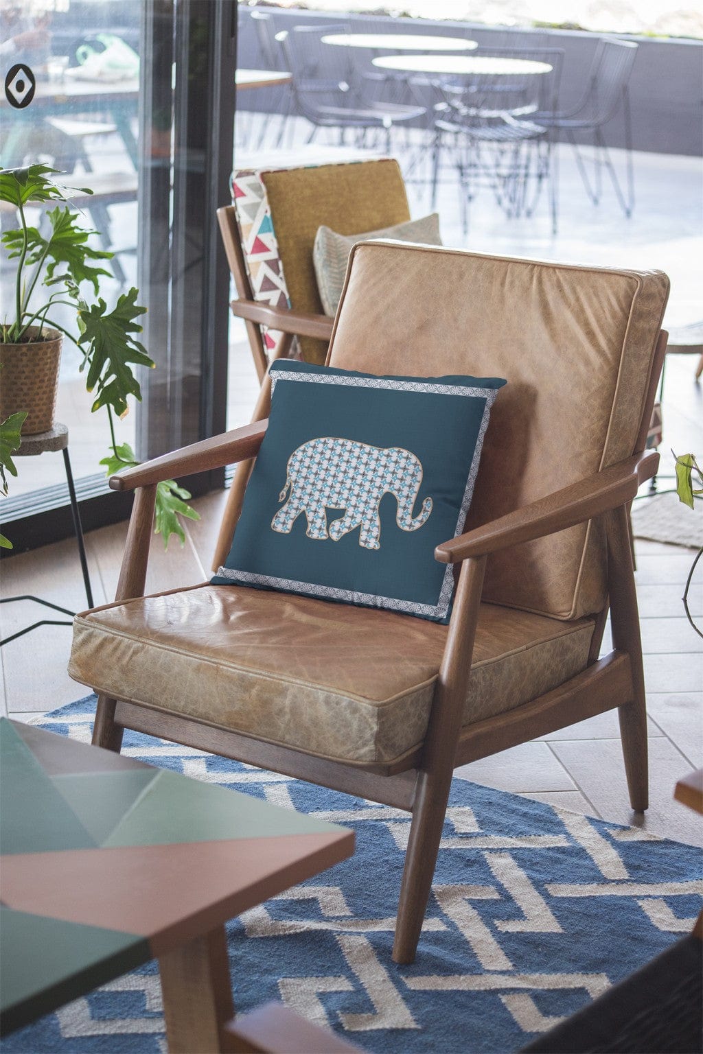 16” Spruce Blue Elephant Zippered Suede Throw Pillow - Homeroots