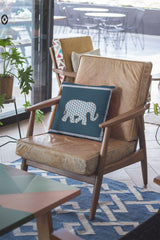 16” Spruce Blue Elephant Zippered Suede Throw Pillow - Homeroots