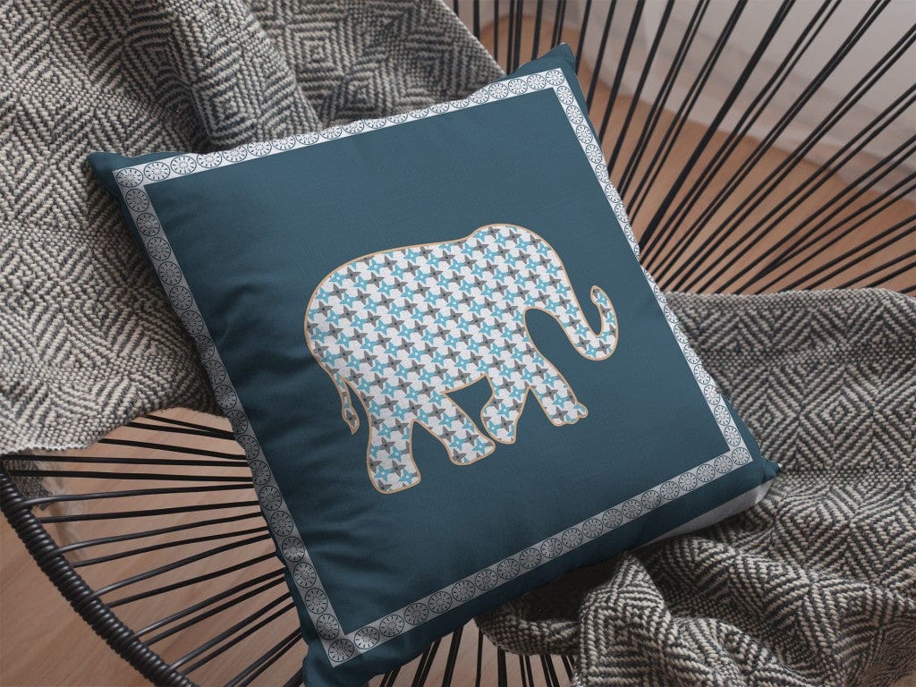16” Spruce Blue Elephant Zippered Suede Throw Pillow - Homeroots