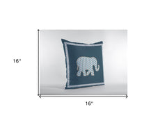 16” Spruce Blue Elephant Zippered Suede Throw Pillow - Homeroots