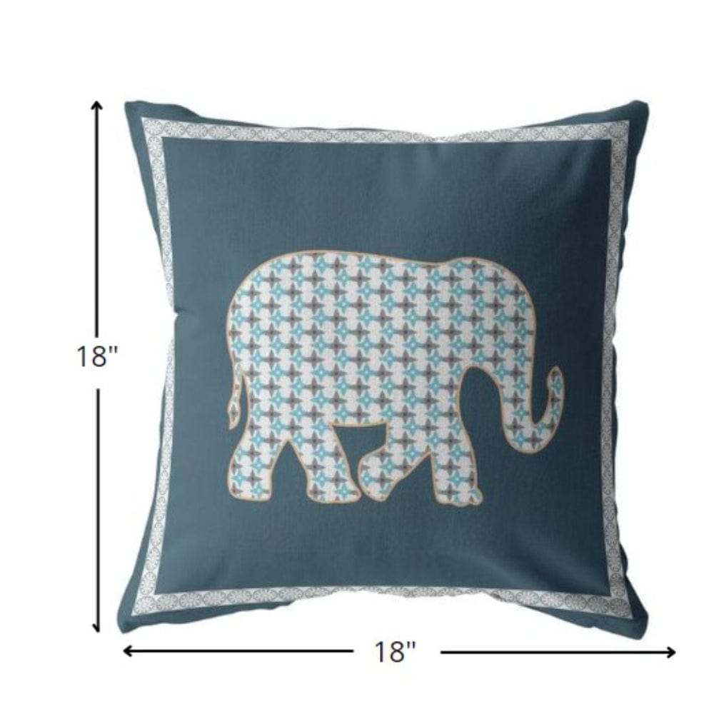 18” Spruce Blue Elephant Zippered Suede Throw Pillow - Homeroots