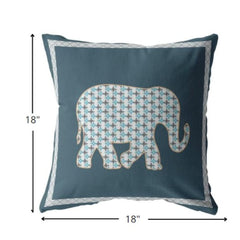18” Spruce Blue Elephant Zippered Suede Throw Pillow - Homeroots