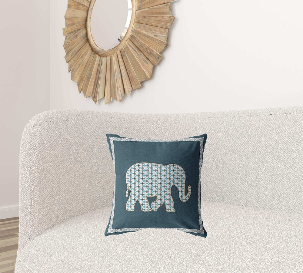 18” Spruce Blue Elephant Zippered Suede Throw Pillow - Homeroots - Flyclothing LLC
