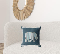 18” Spruce Blue Elephant Zippered Suede Throw Pillow - Homeroots