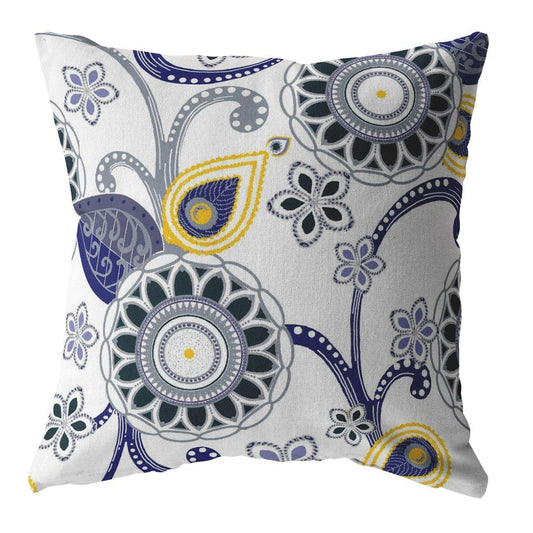 16” Navy White Floral Suede Zippered Throw Pillow - Homeroots