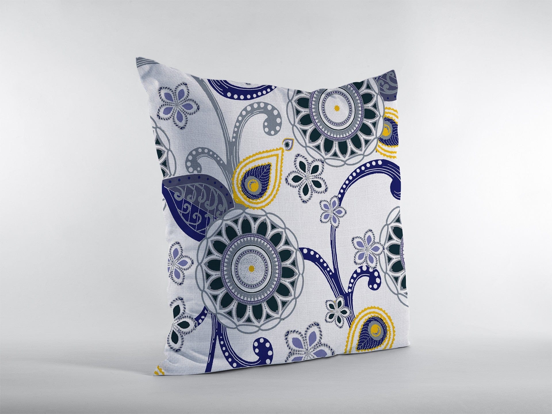 16” Navy White Floral Suede Zippered Throw Pillow - Homeroots
