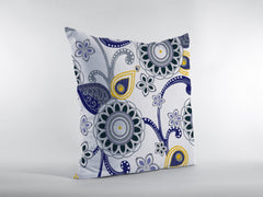 16” Navy White Floral Suede Zippered Throw Pillow - Homeroots