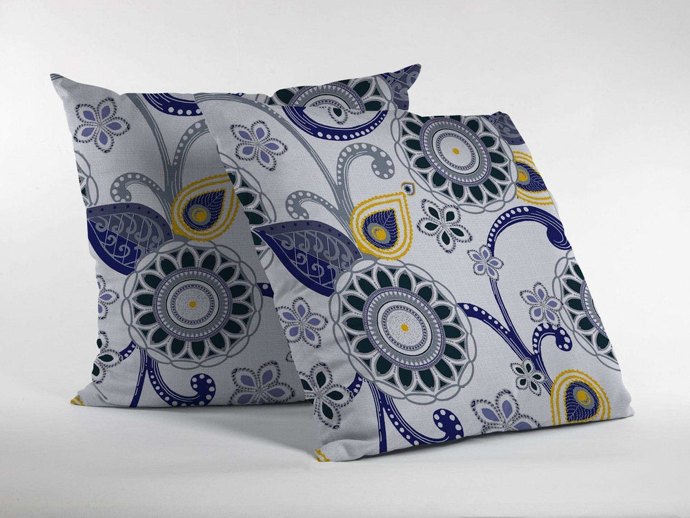 16” Navy White Floral Suede Zippered Throw Pillow - Homeroots - Flyclothing LLC