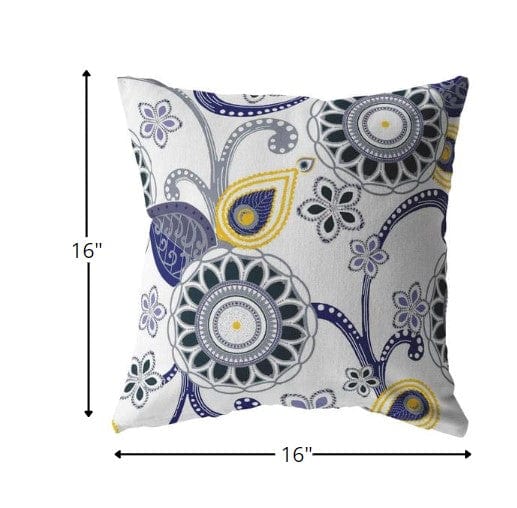 16” Navy White Floral Suede Zippered Throw Pillow - Homeroots