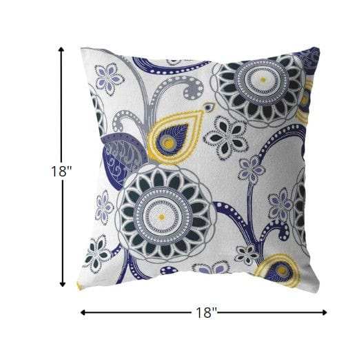 18” Navy White Floral Suede Zippered Throw Pillow - Homeroots - Flyclothing LLC