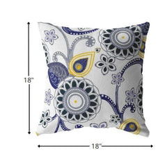 18” Navy White Floral Suede Zippered Throw Pillow - Homeroots