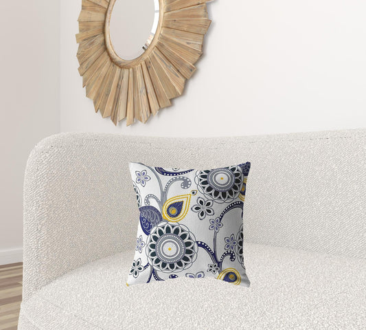 18” Navy White Floral Suede Zippered Throw Pillow - Homeroots