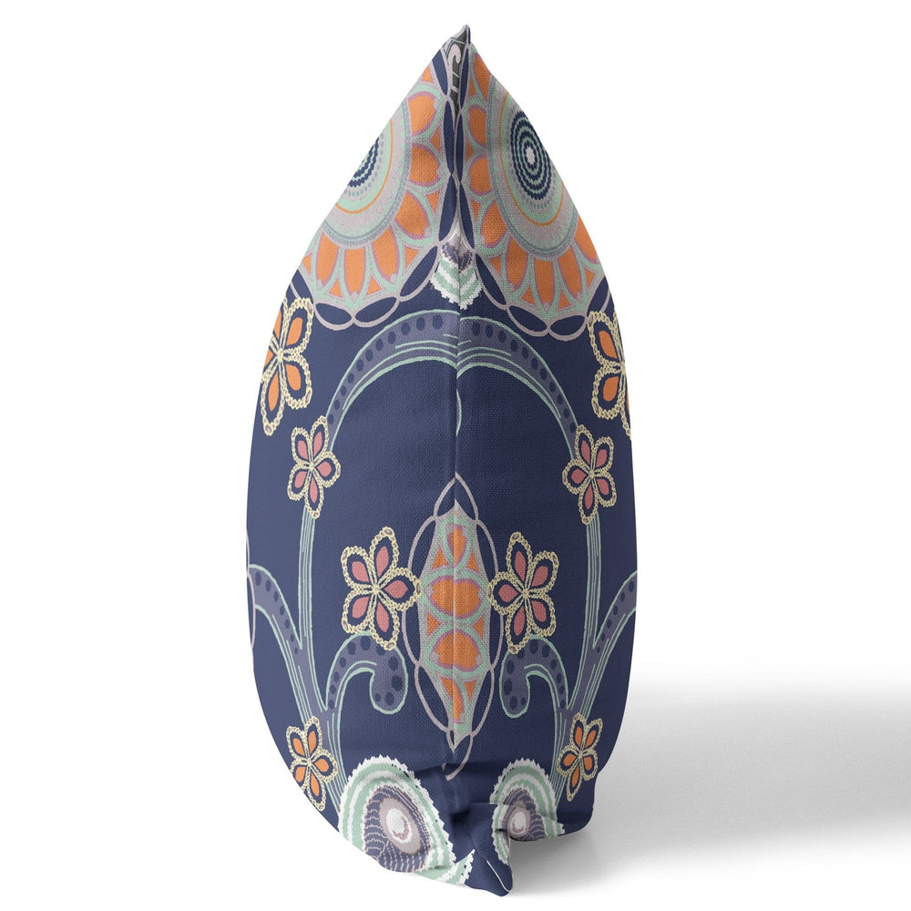 16” Indigo Orange Floral Suede Zippered Throw Pillow - Homeroots - Flyclothing LLC