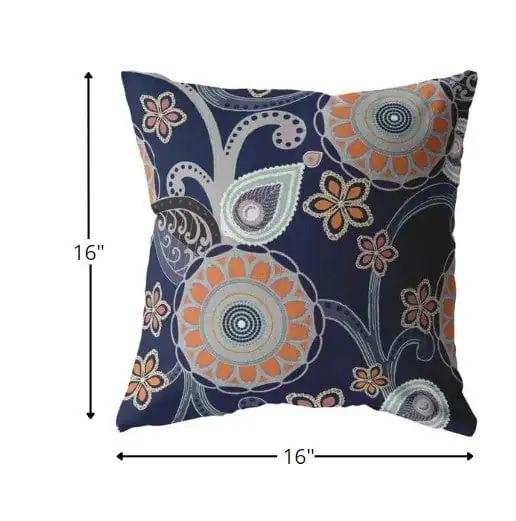 16” Indigo Orange Floral Suede Zippered Throw Pillow - Homeroots - Flyclothing LLC