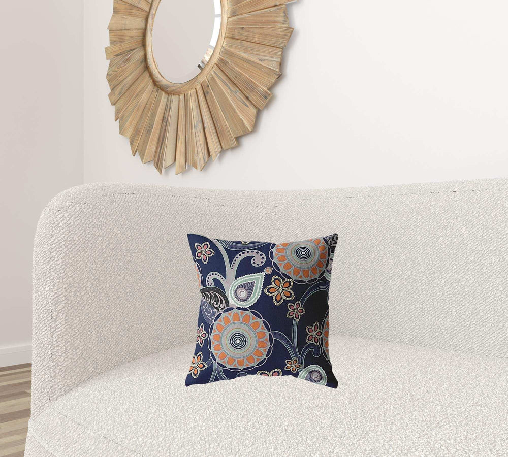 16” Indigo Orange Floral Suede Zippered Throw Pillow - Homeroots - Flyclothing LLC