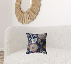 16” Indigo Orange Floral Suede Zippered Throw Pillow - Homeroots