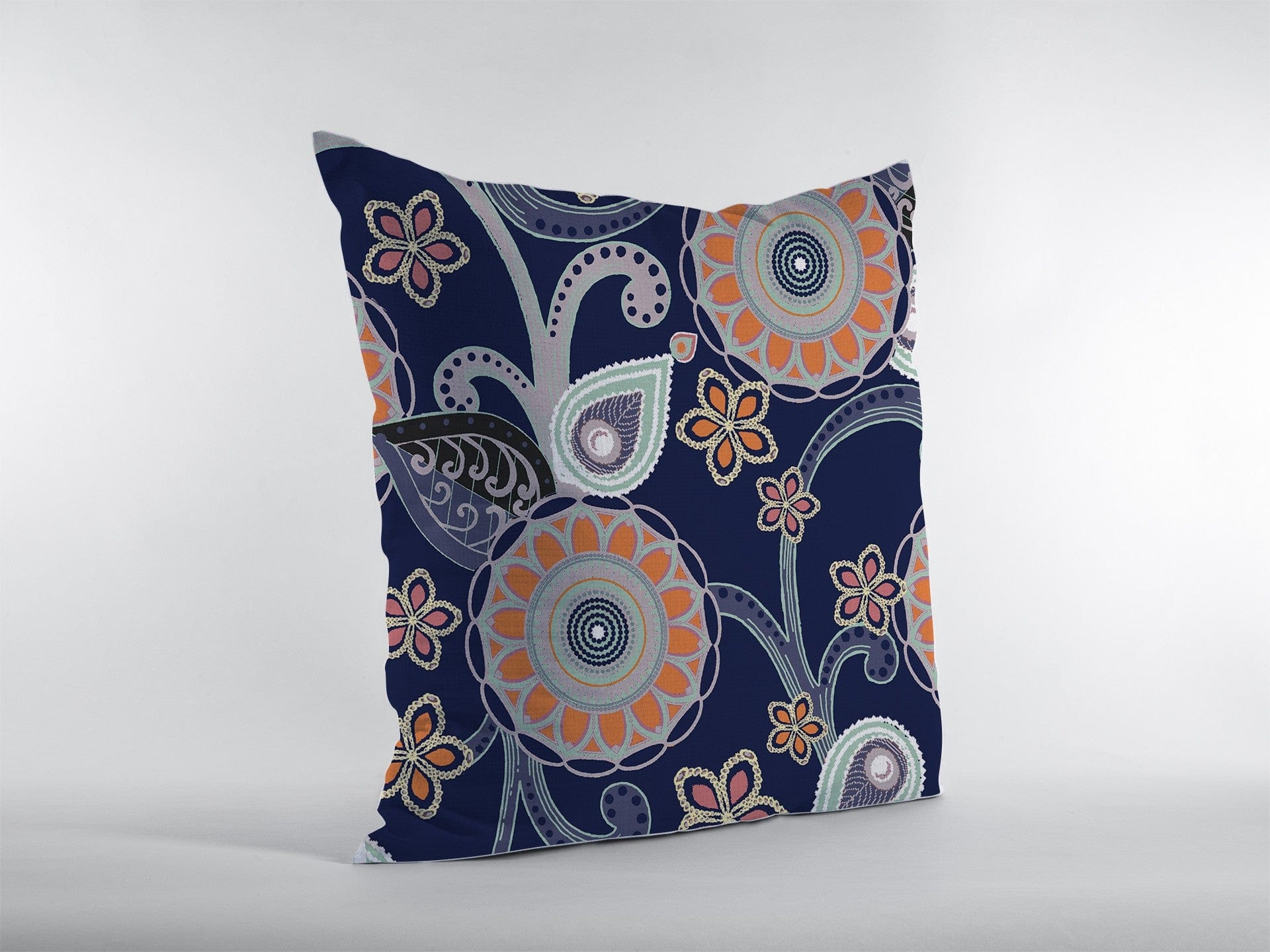 18” Indigo Orange Floral Suede Zippered Throw Pillow - Homeroots
