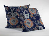 18” Indigo Orange Floral Suede Zippered Throw Pillow - Homeroots - Flyclothing LLC