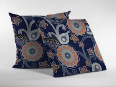18” Indigo Orange Floral Suede Zippered Throw Pillow - Homeroots