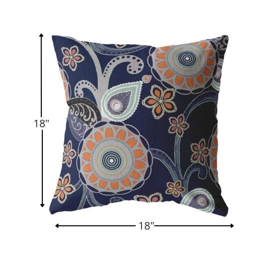 18” Indigo Orange Floral Suede Zippered Throw Pillow - Homeroots