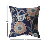 18” Indigo Orange Floral Suede Zippered Throw Pillow - Homeroots - Flyclothing LLC