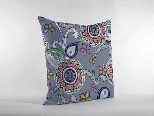 16” Gray Pink Floral Suede Zippered Throw Pillow - Homeroots