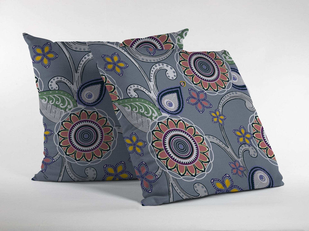 16” Gray Pink Floral Suede Zippered Throw Pillow - Homeroots - Flyclothing LLC