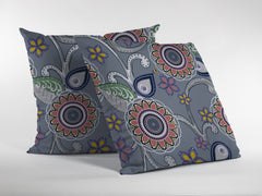 16” Gray Pink Floral Suede Zippered Throw Pillow - Homeroots