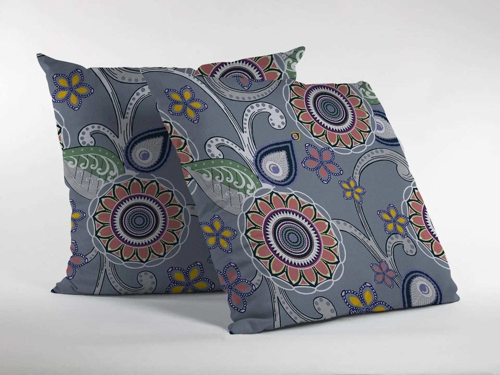 18” Gray Pink Floral Suede Zippered Throw Pillow - Homeroots - Flyclothing LLC