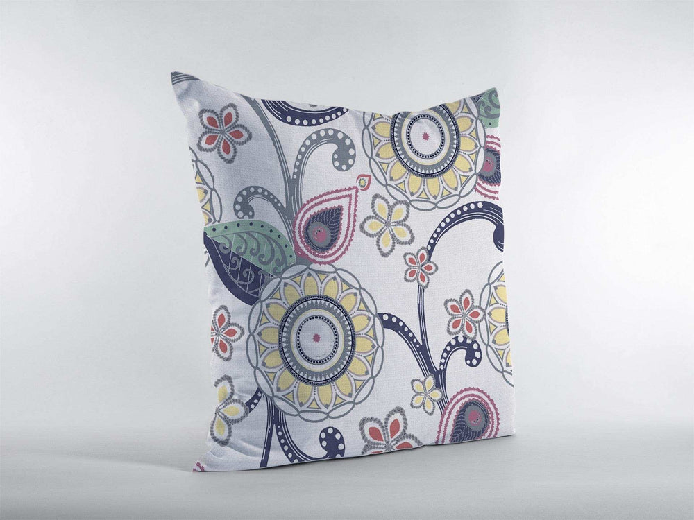 16” White Yellow Floral Suede Zippered Throw Pillow - Homeroots - Flyclothing LLC