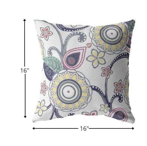 16” White Yellow Floral Suede Zippered Throw Pillow - Homeroots - Flyclothing LLC