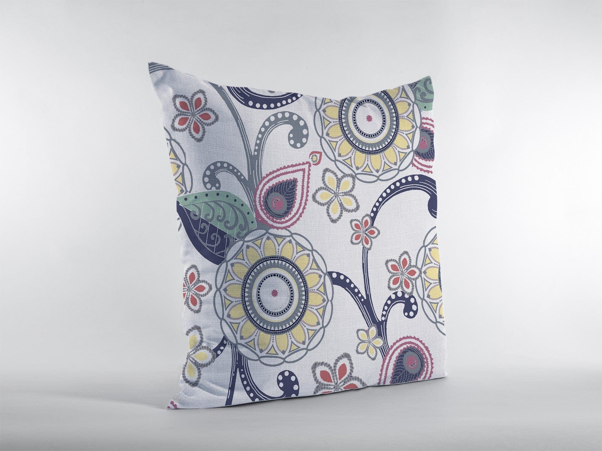 18” White Yellow Floral Suede Zippered Throw Pillow - Homeroots