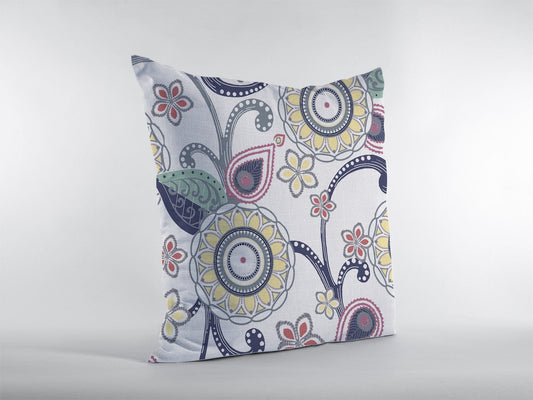 18” White Yellow Floral Suede Zippered Throw Pillow - Homeroots