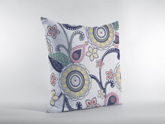 18” White Yellow Floral Suede Zippered Throw Pillow - Homeroots