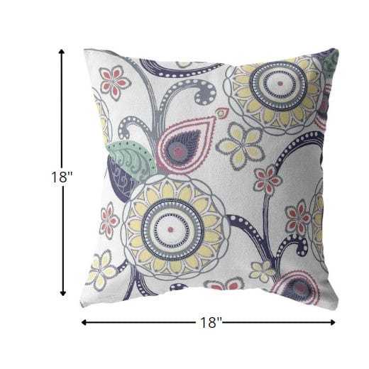 18” White Yellow Floral Suede Zippered Throw Pillow - Homeroots