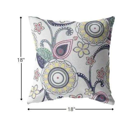 18” White Yellow Floral Suede Zippered Throw Pillow - Homeroots - Flyclothing LLC