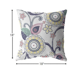 18” White Yellow Floral Suede Zippered Throw Pillow - Homeroots