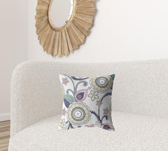 18” White Yellow Floral Suede Zippered Throw Pillow - Homeroots