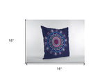 16"x16" Navy Zippered Suede Floral Throw Pillow - Homeroots - Flyclothing LLC