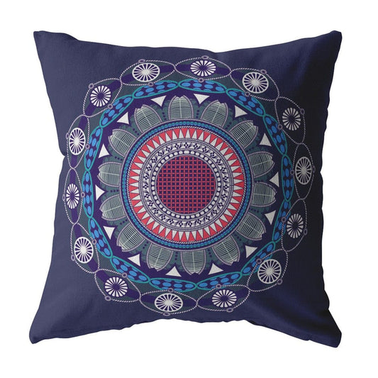 18"x18" Navy Zippered Suede Floral Throw Pillow - Homeroots