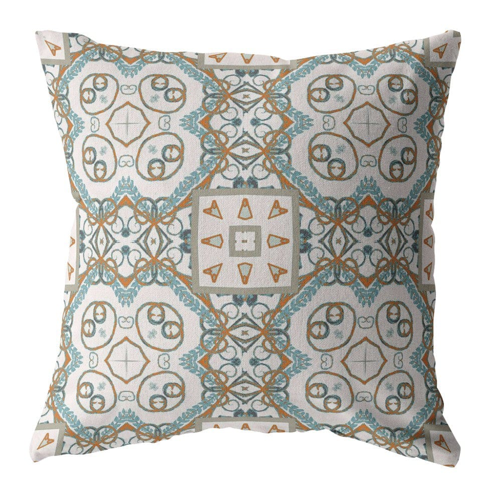 16” Blue Orange Mandala Zippered Suede Throw Pillow - Homeroots
