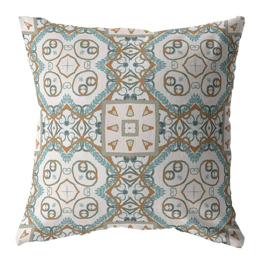 16” Blue Orange Mandala Zippered Suede Throw Pillow - Homeroots