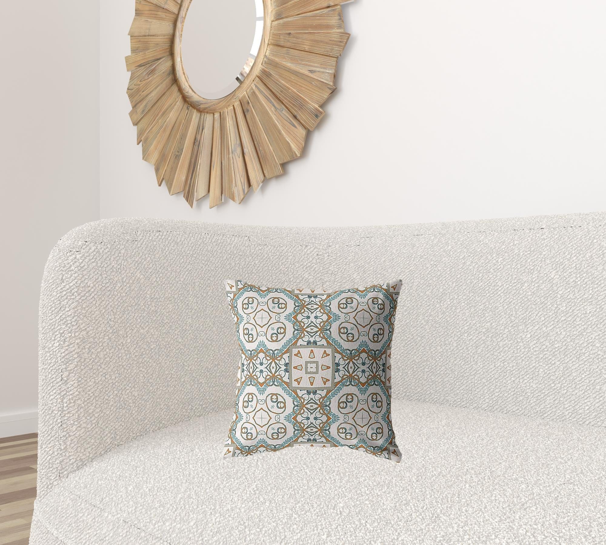 16” Blue Orange Mandala Zippered Suede Throw Pillow - Homeroots