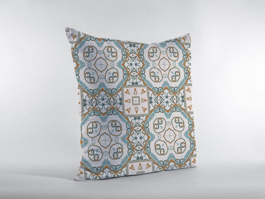 18” Blue Orange Mandala Zippered Suede Throw Pillow - Homeroots