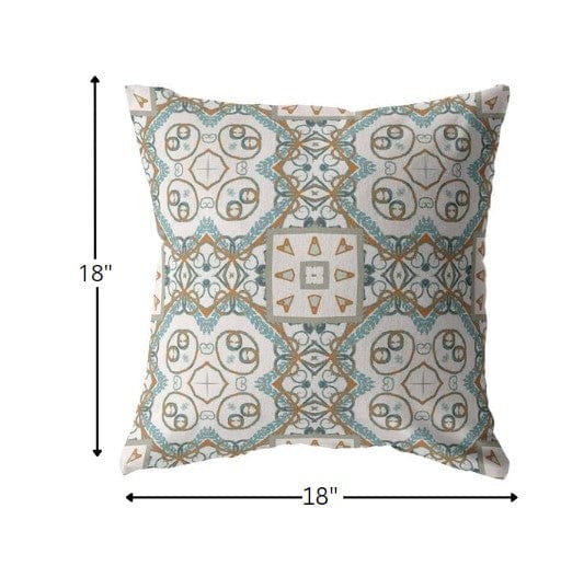 18” Blue Orange Mandala Zippered Suede Throw Pillow - Homeroots