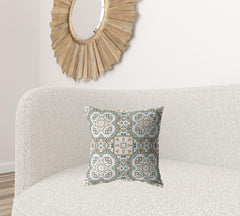 18” Blue Orange Mandala Zippered Suede Throw Pillow - Homeroots