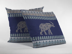 16” Navy Ornate Elephant Zippered Suede Throw Pillow - Homeroots