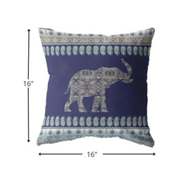 16” Navy Ornate Elephant Zippered Suede Throw Pillow - Homeroots