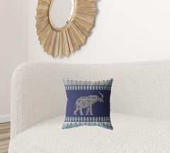 16” Navy Ornate Elephant Zippered Suede Throw Pillow - Homeroots