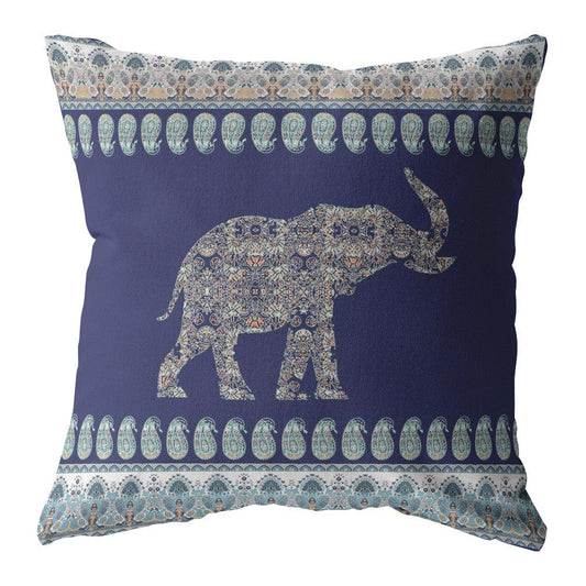 18” Navy Ornate Elephant Zippered Suede Throw Pillow - Homeroots